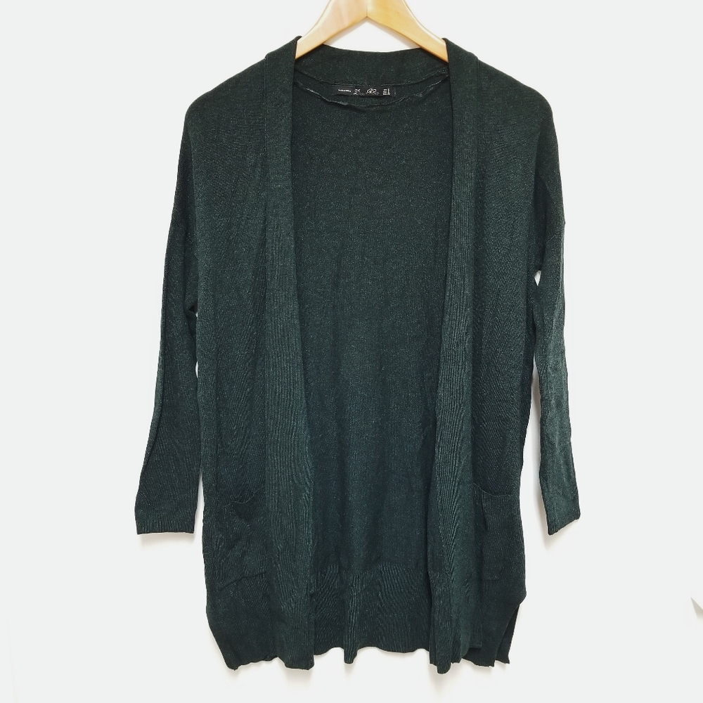 Zara knit green open oversized draped neck sweater